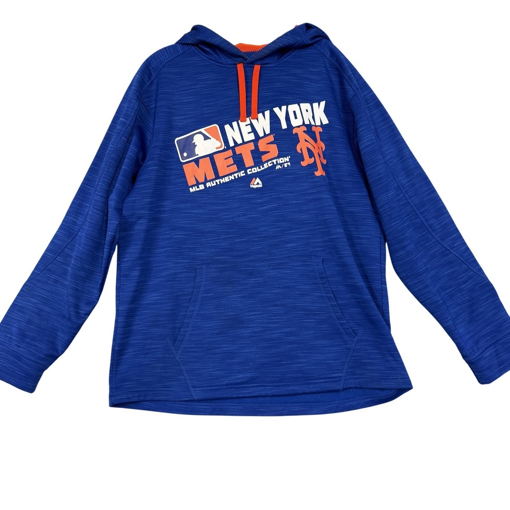 New York Mets Hoodie Mens‎ Large Blue MLB Baseball Pullover Majestic Therma Base